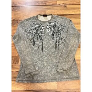MMA Men's Elite Shirt Size L‎ Gray Long Sleeve Skull